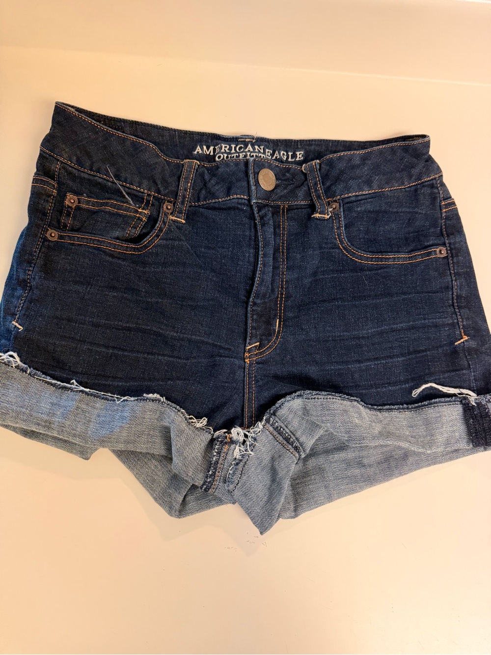 American Eagle Outfitters Dark Blue Denim Cuffed Women's Shorts